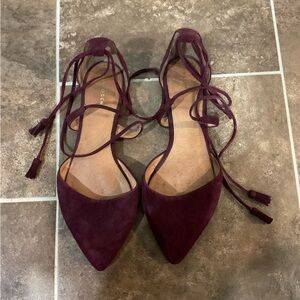 Halogen Suede Crisscross Strappy Sandal Flats Burgundy Size 8